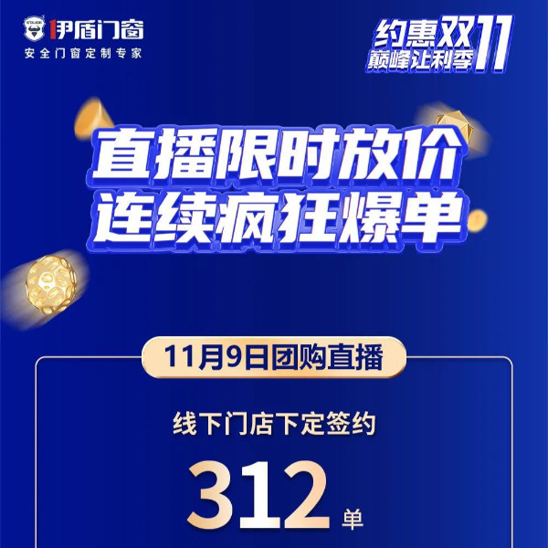 限時放價，豪禮相送，瘋狂爆單！伊盾門窗雙十一直播圓滿收官！